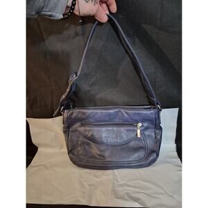 Blue Leather Crossbody Shoulder Bag with Multiple Zippers Stone & Co